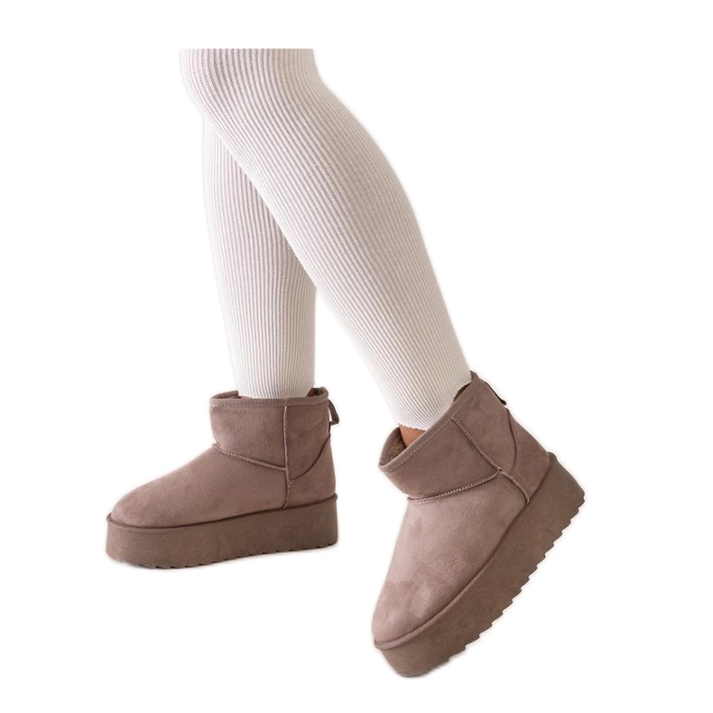 Cizme de zăpadă casual bej închis, cu platformă înaltă