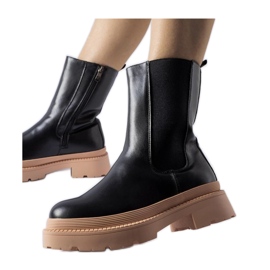 Botine negre cu talpa roz deschis negru Botine negre cu talpa roz deschis negru