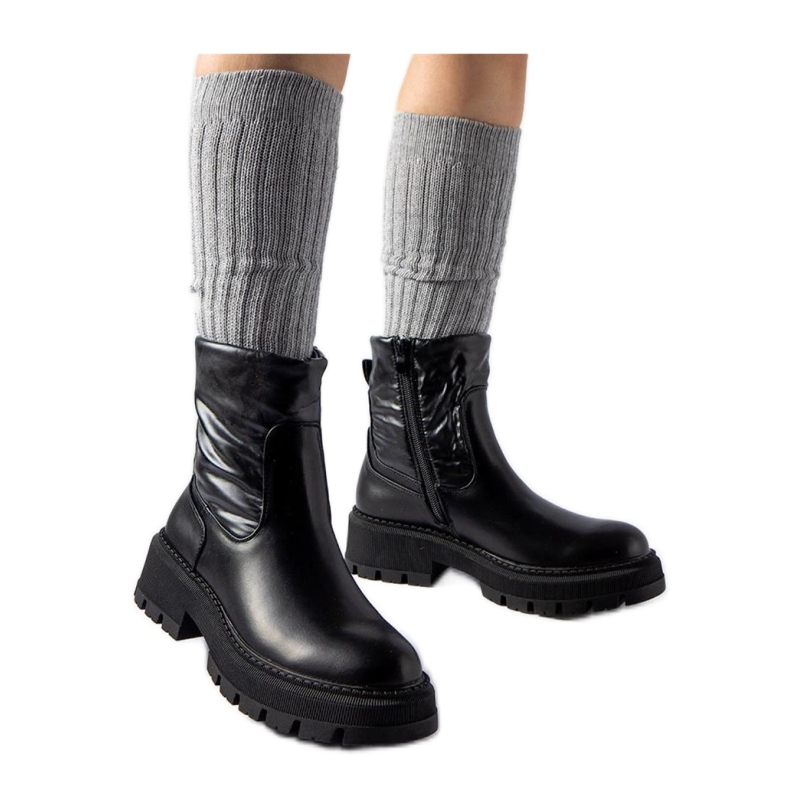 Botine negre cu partea superioară decorativă negru Botine negre cu partea superioară decorativă negru