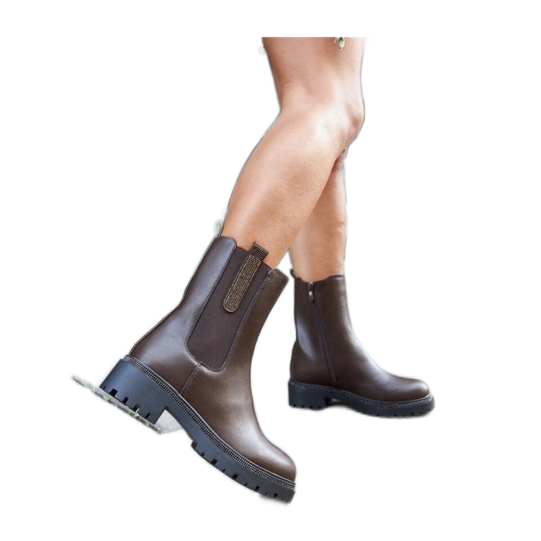 Cizme înalte maro decorate cu zirconi Cizme înalte maro decorate cu zirconi