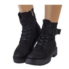 Botine negre de damă cu șireturi negru