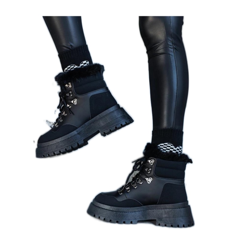 Cizme cu platformă masivă cu blană negru Cizme cu platformă masivă cu blană negru