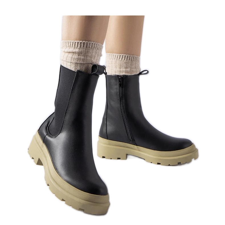 Botine negre cu talpa maslinie negru Botine negre cu talpa maslinie negru