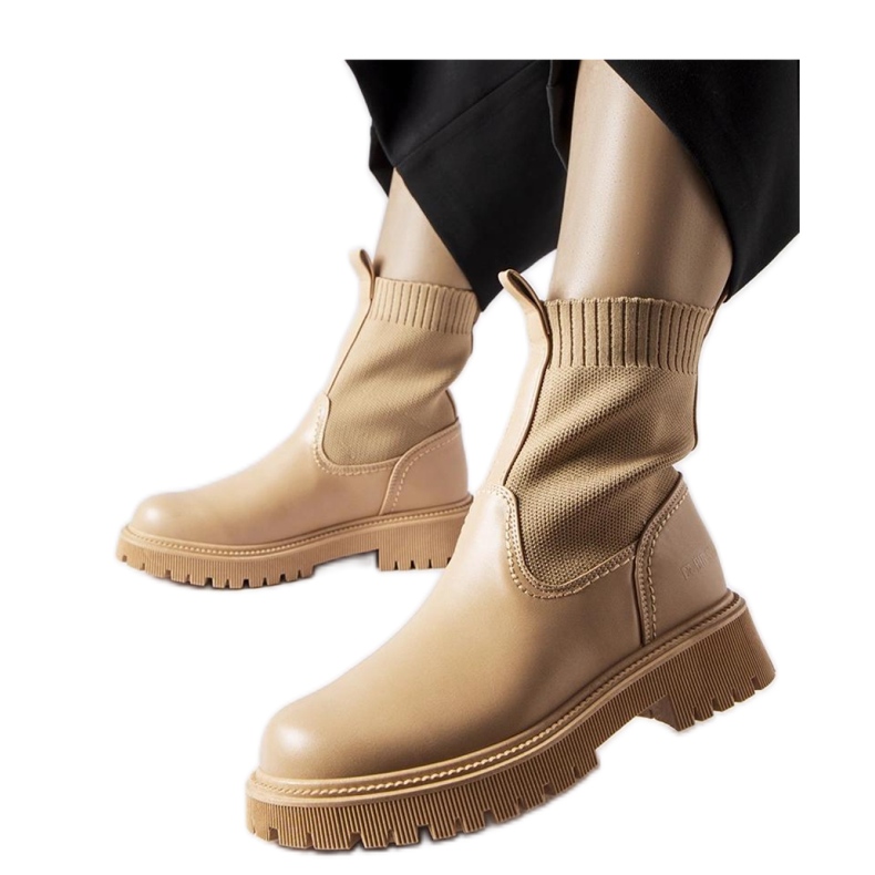 Cizme bej din piele intoarsa ecologica Big Star