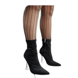 Botine negre cu toc decorativ negru Botine negre cu toc decorativ negru