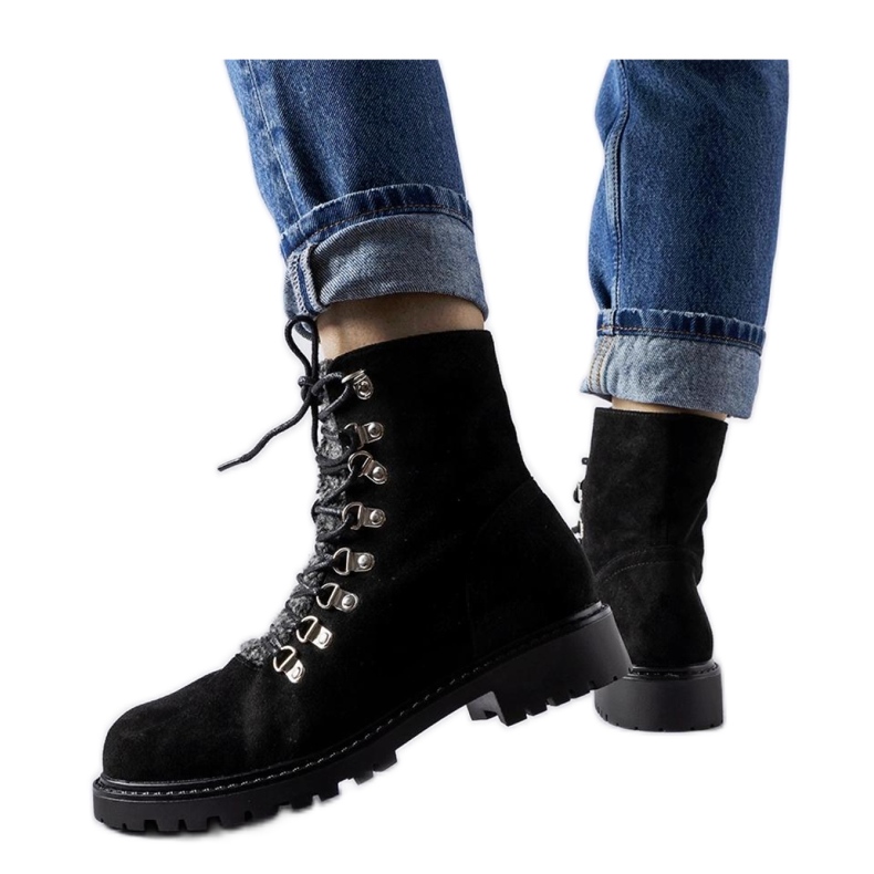 Botine negre din piele intoarsa ecologica negru