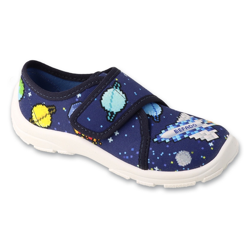 Papuci copii Befado bleumarin cu Velcro 974X578 cu decoratiuni albastru