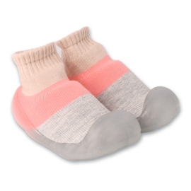 Pantofi pentru bebelusi elastici roz si gri Befado cu sosete 002P084