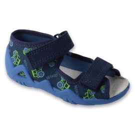 Papuci copii Befado cu inserție din piele 350P053 bleumarin/verde albastru Papuci copii Befado cu inserție din piele 350P053 bleumarin/verde albastru