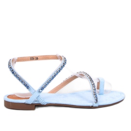 Sandalele pentru femei flip -flops cu strasuri albastre albastru