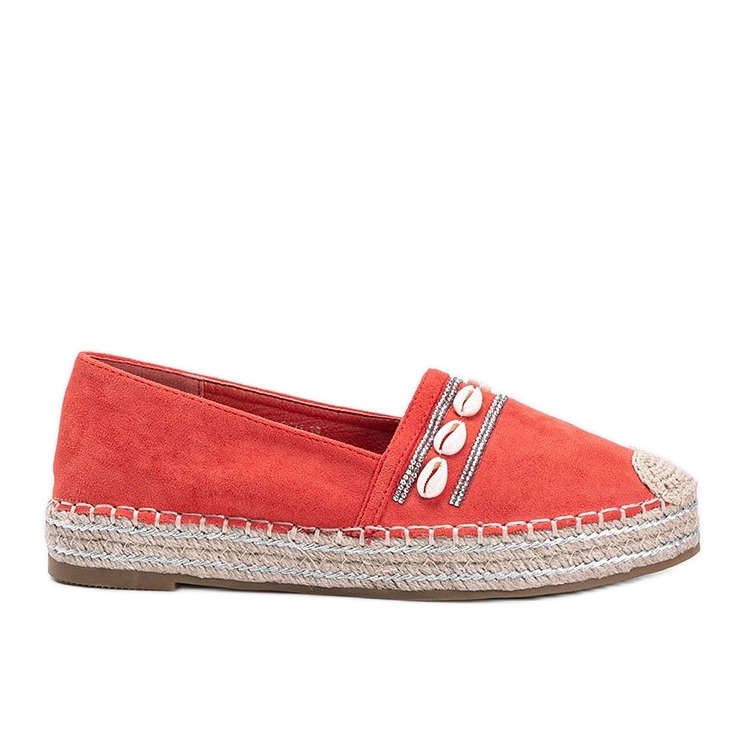 Espadrilles pentru femei cu cochilii și zirconii portocalii portocale