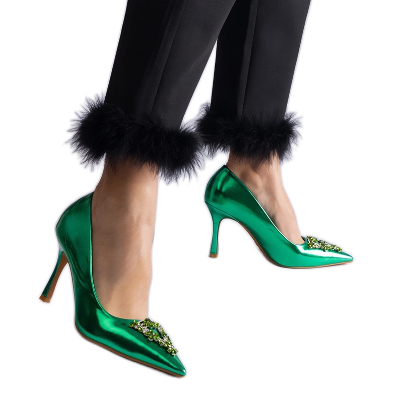 Stilete verzi lacuite decorate cu zirconi verde