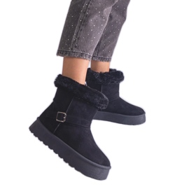 Inna Cizme de zapada izolate negre decorate cu blana negru