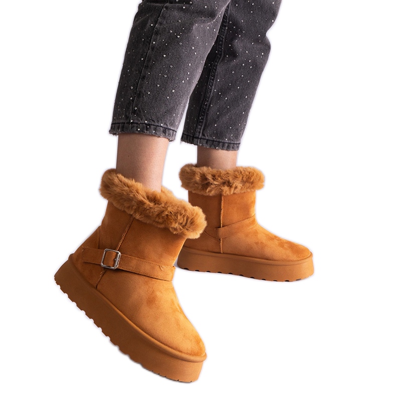 Cizme de zăpadă izolate maro decorate cu blană