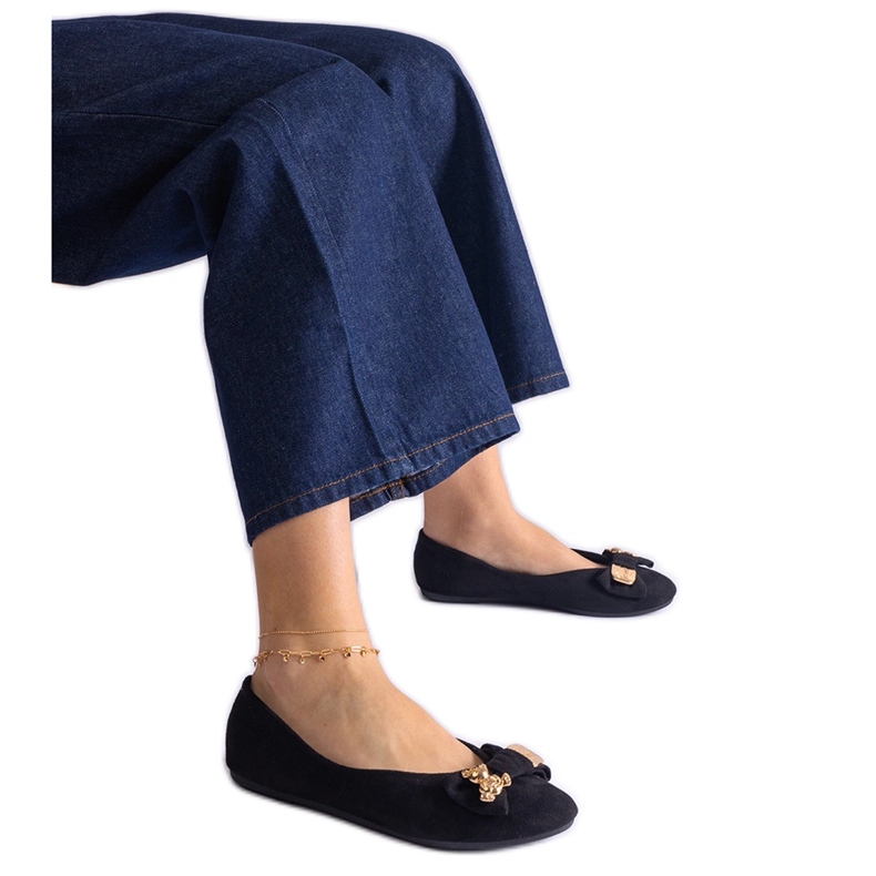 Balerini negri decorati cu fundita si brosa negru Balerini negri decorati cu fundita si brosa negru