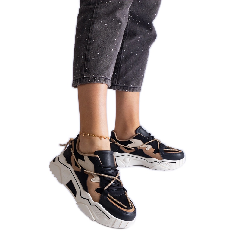 Adidași negri decorați cu șnur de zircon negru