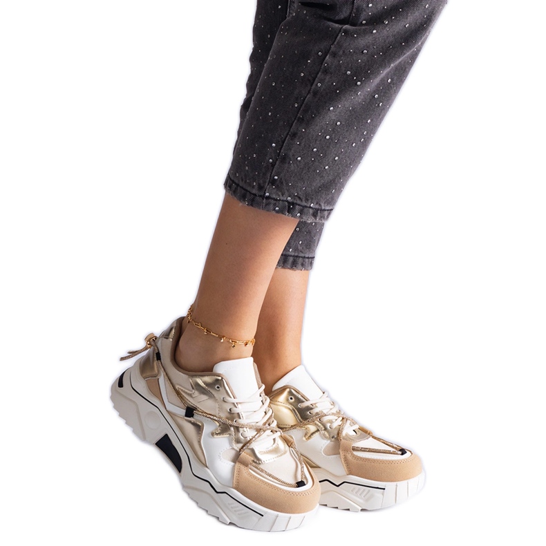 Adidași bej decorați cu șnur de zircon