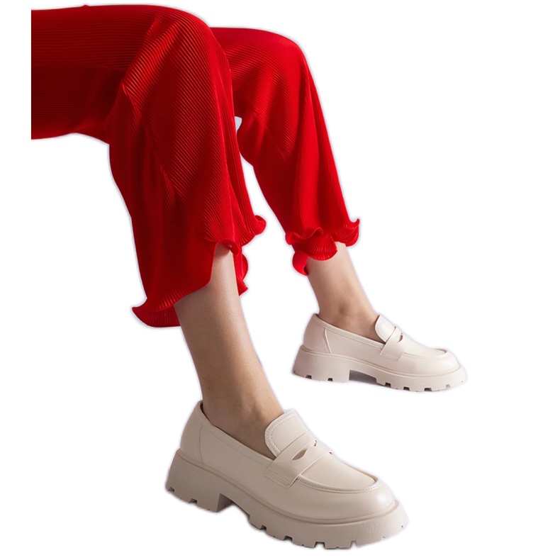 Mocasini de dama bej din piele ecologica