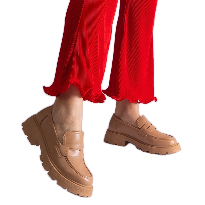 Mocasini de dama bej inchis din piele ecologica