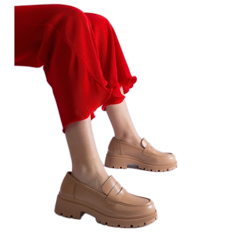 Mocasini bej închis din piele ecologică