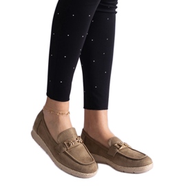 Mocasinele Green Women cu Eco Suede cu un lanț verde