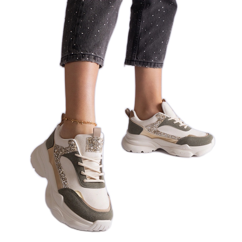 Tenisi verzi cu inserții cu sclipici verde