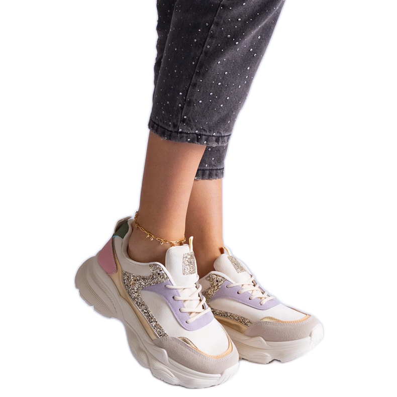 Adidași multicolori cu inserții de sclipici bej