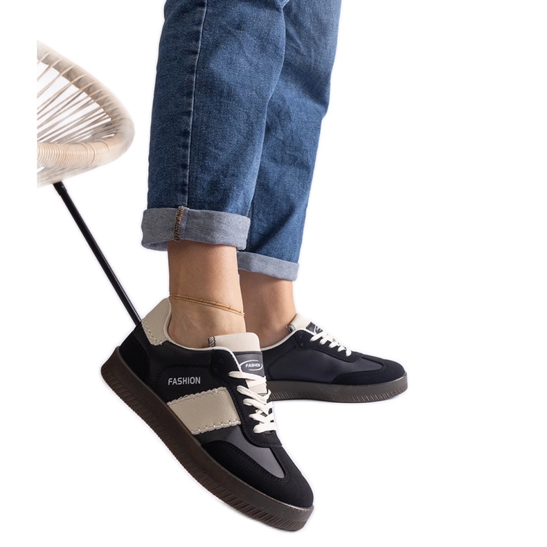 Tenisi negri cu platformă cu cusături negru