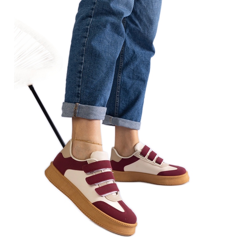 Adidași bordeaux cu închidere cu velcro roșu