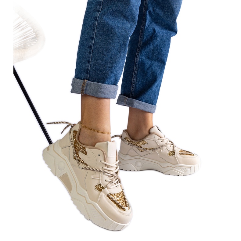 Tenisi de dama bej cu sclipici