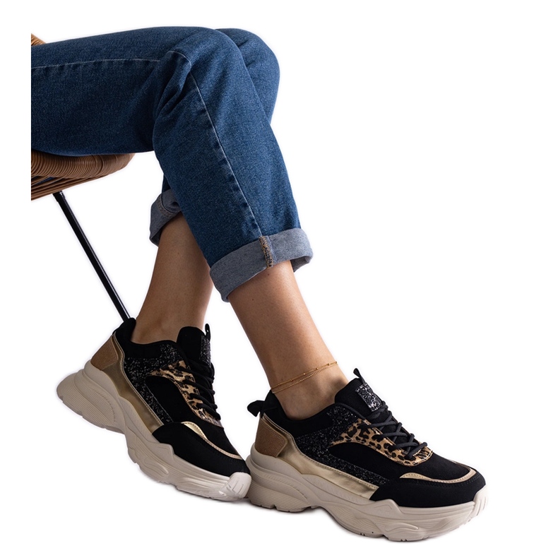 Tenisi negri cu inserții cu sclipici negru Tenisi negri cu inserții cu sclipici negru