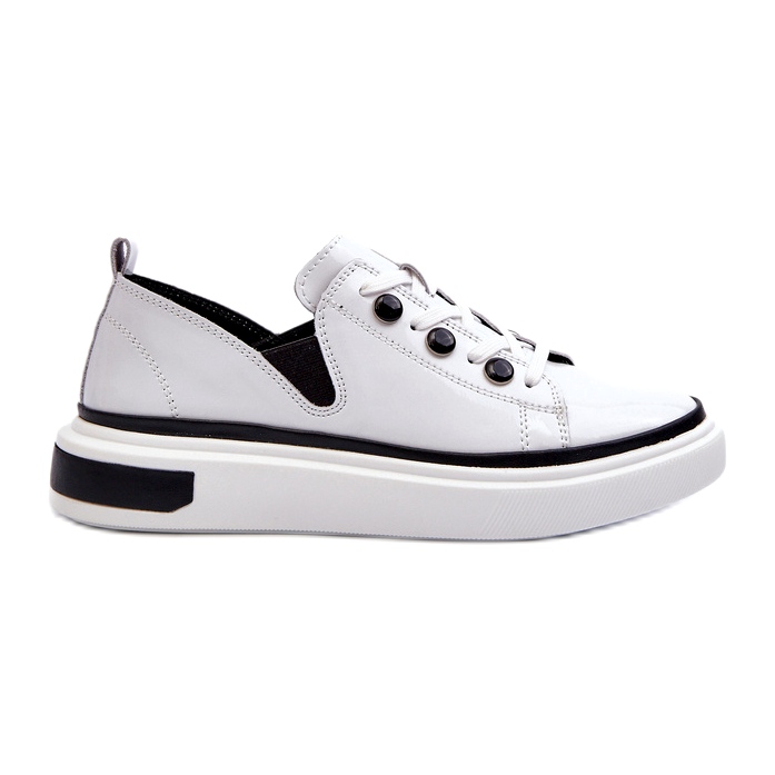 S.Barski Pantofi sport pentru femei lăcuite din piele LR535 Alb