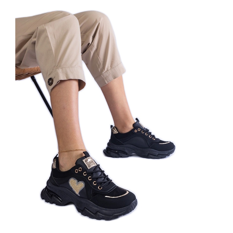 Tenisi negri cu platformă cu inimă neagră negru