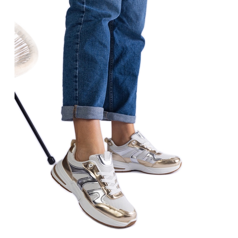 Tenisi sport din material textil cu inserții aurii de aur