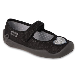 Papuci copii Befado cu velcro 114Y538, aplicare inima neagra negru