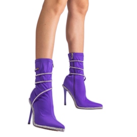 Cizme de satin violet decorate cu zirconi