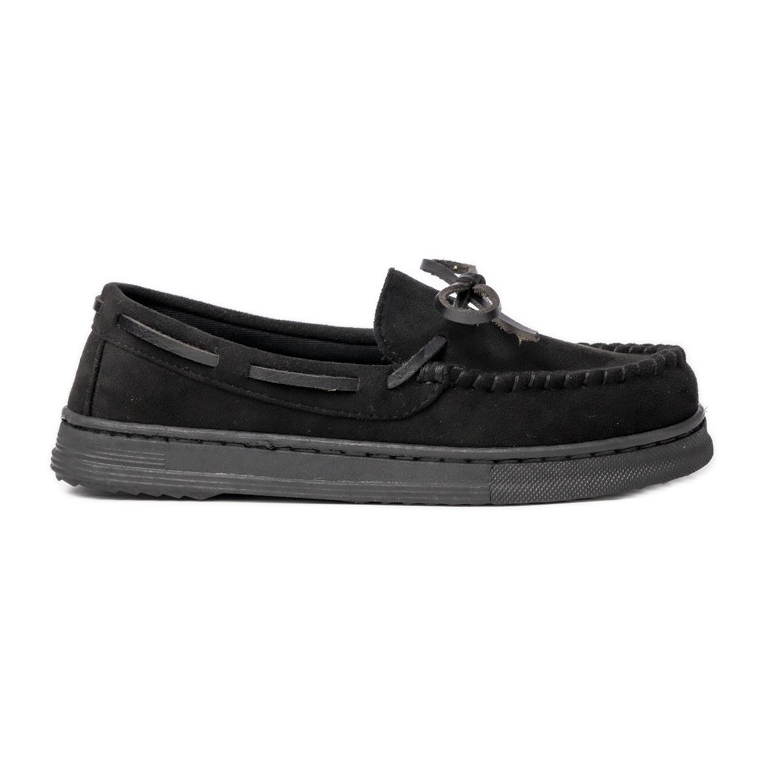 Mocasinele de piele de piele neagră a femeilor cu un arc negru Mocasinele de piele de piele neagră a femeilor cu un arc negru