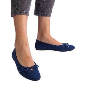 Ballerine albastre bleumarin cu un arc decorativ albastru