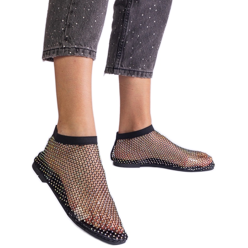 Sandale cu plasă neagră cu zirconi negru