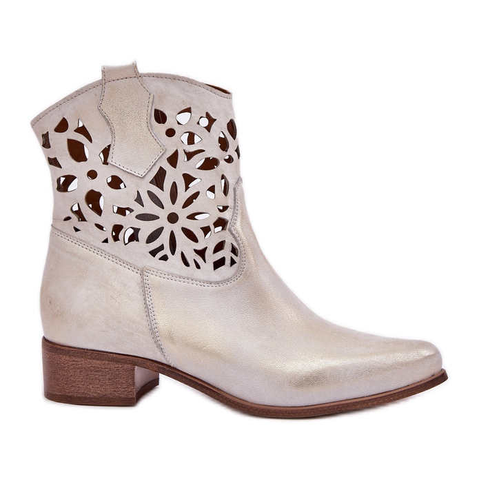 Zazoo 3404 Cizme deschise cu piele joasă din piele cu fundație joasă de aur