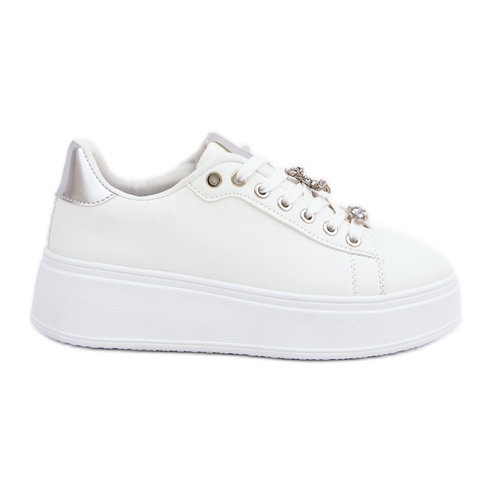 Adidași din piele eco cu pini albi și argintii