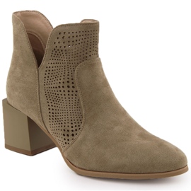 Cizme pentru femei pe pilonul Openwork Suede Dark Beige M. Daszyński SA217-6 bej Cizme pentru femei pe pilonul Openwork Suede Dark Beige M. Daszyński SA217-6 bej