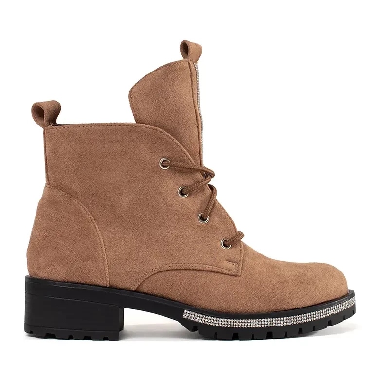 Cizme cu dantelă bej cu zirconi