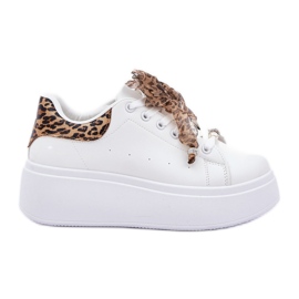 Adidași pentru femei pe platformă cu leopard print alb