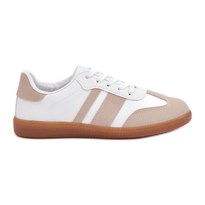 Adidași cu femei scăzute cu bej din piele eco și alb