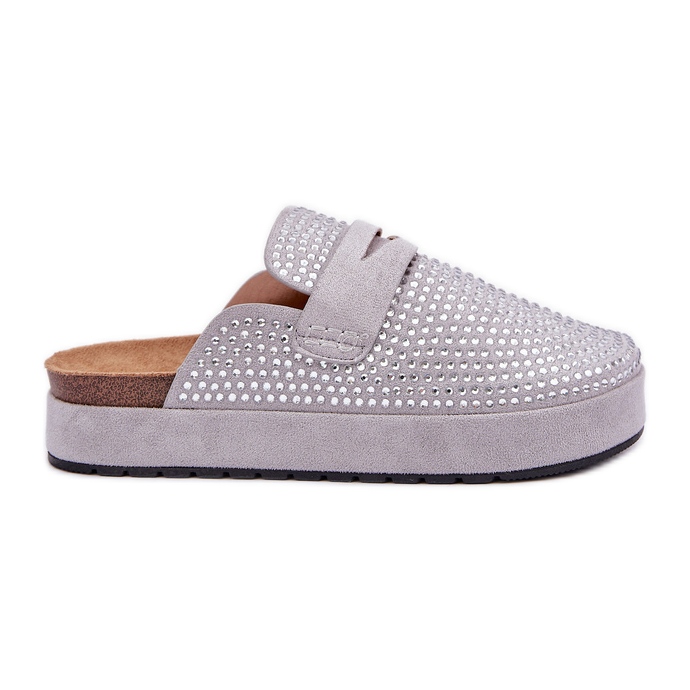 Flip -flops pentru femei decorate cu zirconi pe platforma gri Flip -flops pentru femei decorate cu zirconi pe platforma gri