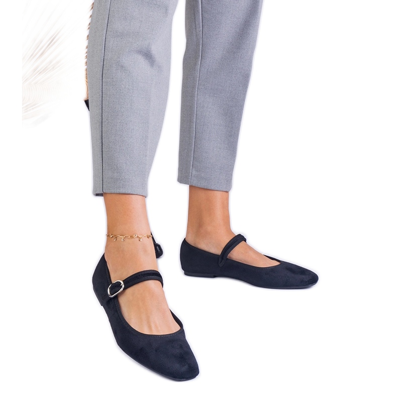 Balerine negre cu centură și nas pătrat negru Balerine negre cu centură și nas pătrat negru