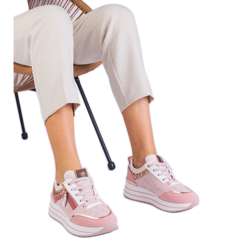 Adidași cu sport roz pe platformă decorate cu sclipici