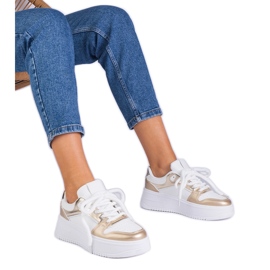 Tenisi cu platformă alb și auriu de aur