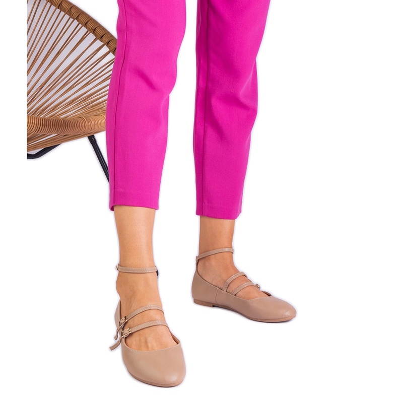 Balerine bej din Eco -Leather cu catarame